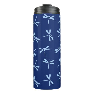 Japanese Dragonfly Pattern, Navy and Sky Blue  Thermal Tumbler