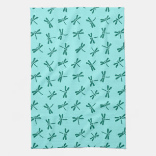 Japanese Dragonfly Pattern, Turquoise and Aqua Kitchen Towel