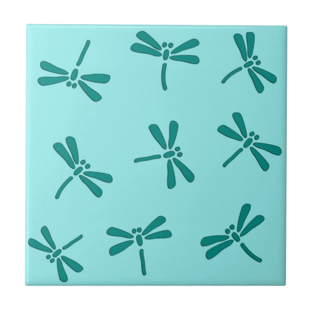 Japanese Dragonfly Pattern, Turquoise and Aqua Tile (Front)