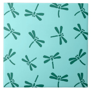 Japanese Dragonfly Pattern, Turquoise and Aqua Tile