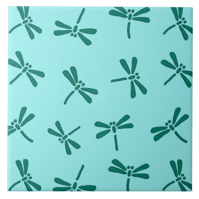 Japanese Dragonfly Pattern, Turquoise and Aqua Tile (Front)