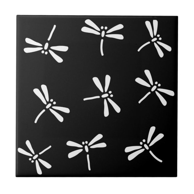 Japanese Dragonfly Pattern, White and Black Tile (Front)