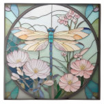 Japanese Dragonfly Stained Glass Art Deco Nouveau Tile<br><div class="desc">pastel mint blue dragonflies bugs, vintage antique traditional japanese, stylish dragonfly insects art, classy classic dragon flies, beautiful art nouveau nature, pretty flower floral flowers, light pink asian flowers, oriental stain stained glass decor, chinese art deco wildlife, flying insect flight bug</div>