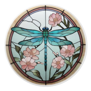 Japanese Dragonfly Stained Glass Deco Art Nouveau Ceramic Knob
