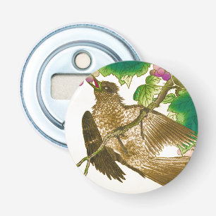 Japanese Drawing of Jay on a Grape Vine Bottle Opener
