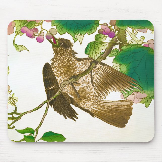 Japanese Drawing of Jay on a Grape Vine Mouse Pad (Front)