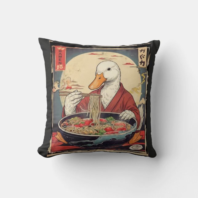 Japanese Duck Ramen , Fun Foodie Gift for  Noodle  Throw Pillow (Front)