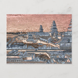 Japanese Edo Tokyo Castle Palace Complex Engraving Postcard