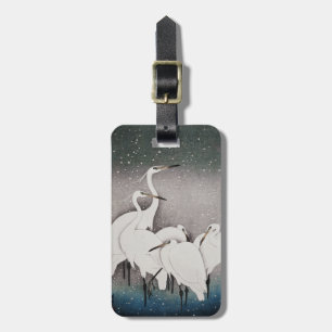 Japanese Egrets Cranes Bird Winter Snow Art Luggage Tag