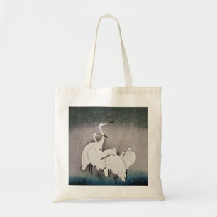 Japanese Egrets Cranes Bird Winter Snow Art Tote Bag
