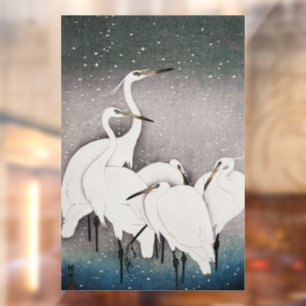 Japanese Egrets Cranes Bird Winter Snow Art Window Cling