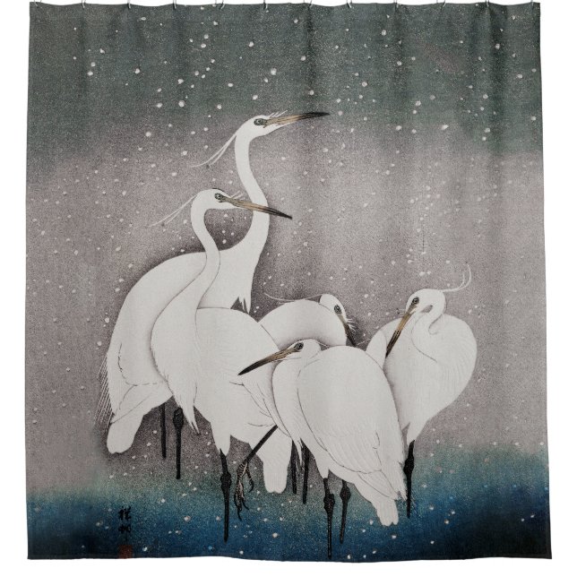 Japanese Egrets Koson Cranes Winter Snow (Front)
