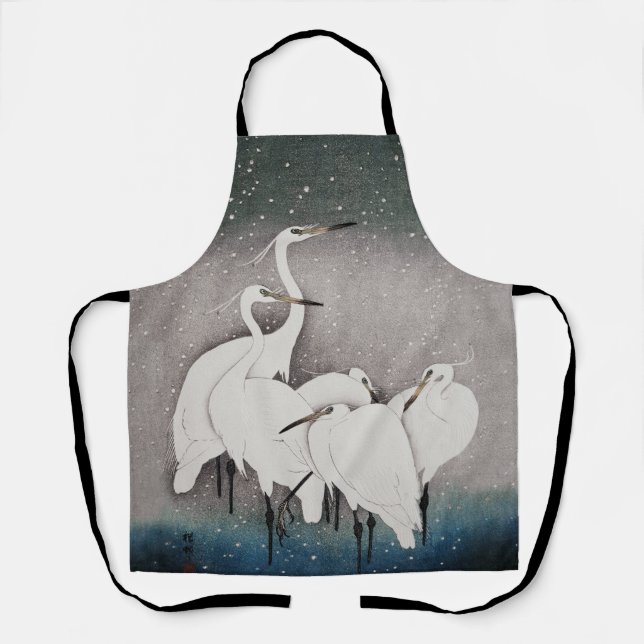 Japanese Egrets Koson Cranes Winter Snow Apron (Front)