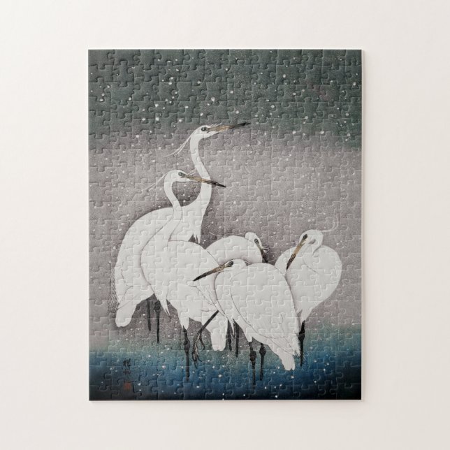 Japanese Egrets Koson Cranes Winter Snow Jigsaw Puzzle (Vertical)