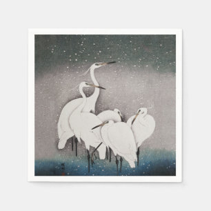 Japanese Egrets Koson Cranes Winter Snow Napkin