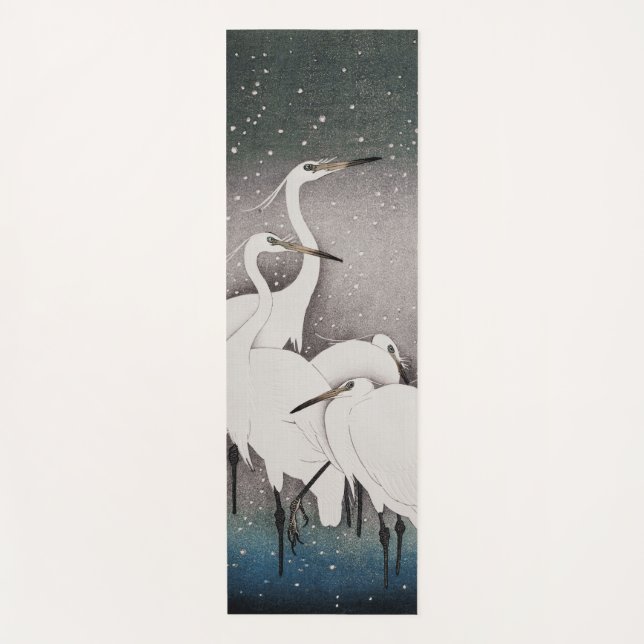 Japanese Egrets Koson Cranes Winter Snow Yoga Mat (Front)