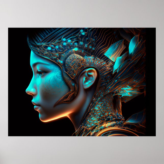 Japanese Electro Cyberpunk Profile Portrait Poster (Front)