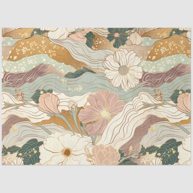 Japanese Elegance Floral Pattern Decoupage Tissue Paper (Front)