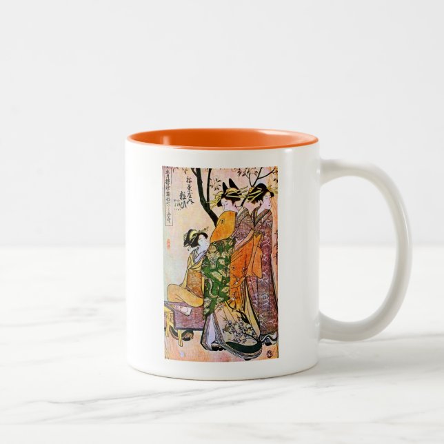 Japanese Engraving Three Geisha 1911 Two-Tone Coffee Mug (Right)