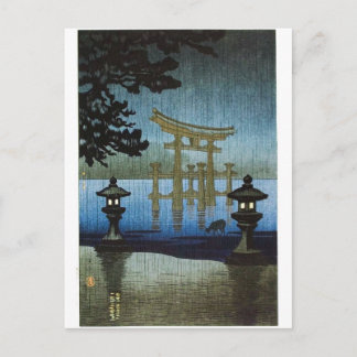 Japanese Evening Rain Woodblock Art Ukiyo-e Postcard