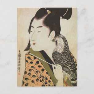 Japanese Falconer in a Kimono Vintage Art Postcard