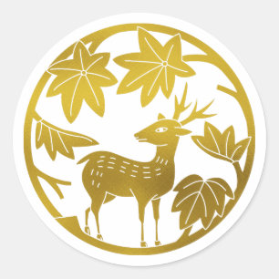 Japanese Family Crest-Japanese maple and deer Classic Round Sticker