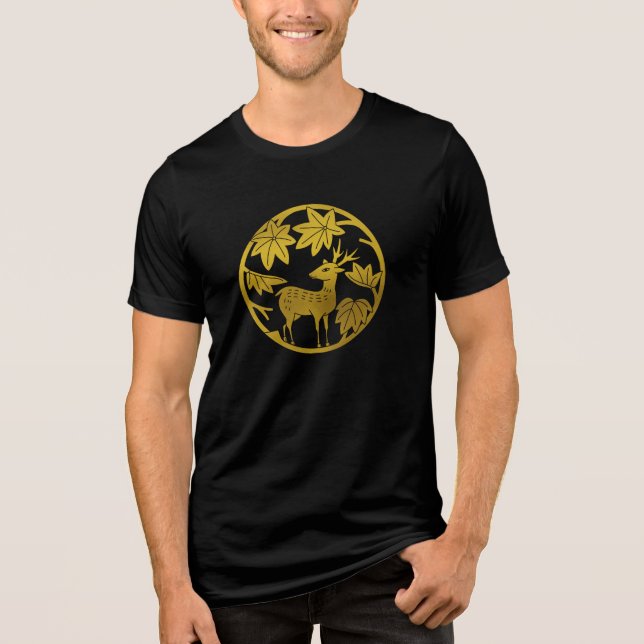 Japanese Family Crest-Japanese maple and deer Tri-Blend Shirt (Front)