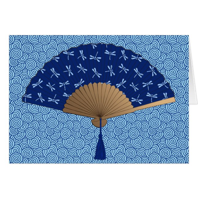 Japanese Fan, Dragonfly Pattern, Cobalt Blue (Front Horizontal)