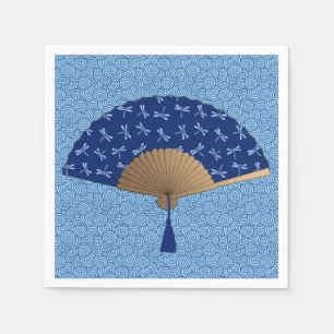 Japanese Fan, Dragonfly Pattern, Cobalt Blue Napkin