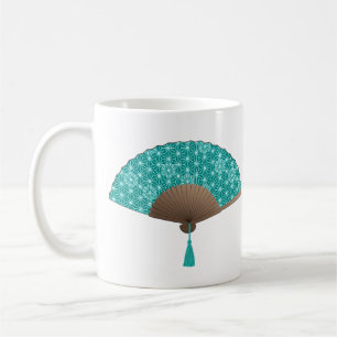 Japanese Fan in Asanoha pattern, Turquoise Coffee Mug