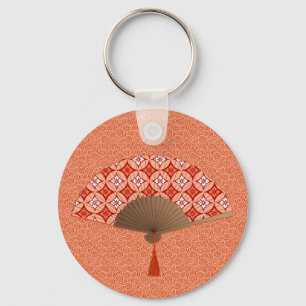 Japanese Fan, Shippo Motif, Mandarin Orange Keycha Keychain