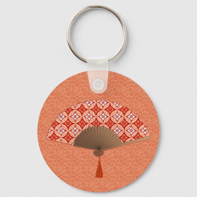 Japanese Fan, Shippo Motif, Mandarin Orange Keycha Keychain (Front)