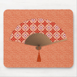 Japanese Fan, Shippo Motif, Mandarin Orange Mouse Pad