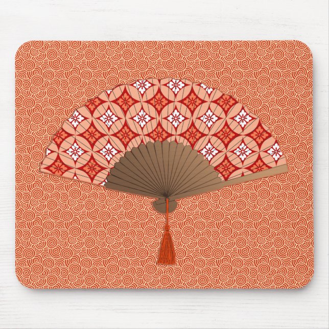Japanese Fan, Shippo Motif, Mandarin Orange Mouse Pad (Front)
