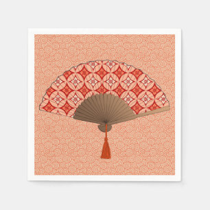 Japanese Fan, Shippo Motif, Mandarin Orange Napkin