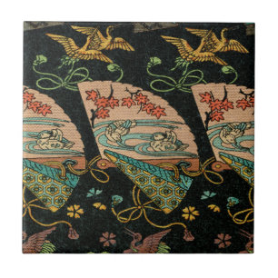Japanese Fans and Crane Birds Tile