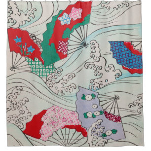 Japanese Fans on Waves Vintage Pattern
