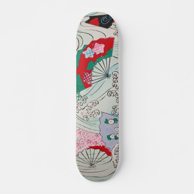 Japanese Fans on Waves Vintage Pattern Skateboard (Front)