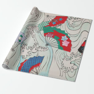 Japanese Fans on Waves Vintage Pattern Wrapping Paper
