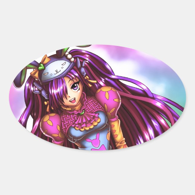 Japanese Fashion Anime Girl Oval Sticker (Front)