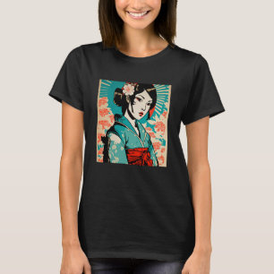 Japanese Female Geisha Samurai Retro Vintage Kimon T-Shirt