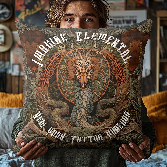 Japanese Fire Dragon Tattoo Art, Tattoo Parlour Throw Pillow (Creator Uploaded)