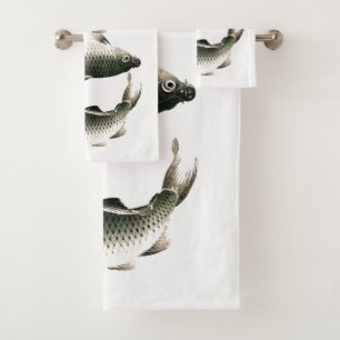Japanese Fish Art Bairei Asian Bath Towel Set
