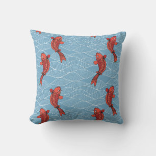 JAPANESE FISH GRAPHIC COTTOM Throw Pillow
