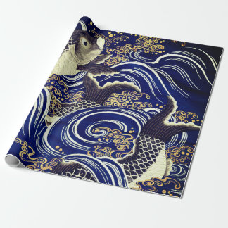 JAPANESE FISH IN SWIRLING WAVES Wrapping Paper
