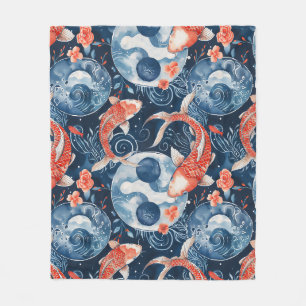 Japanese Fish In Watercolor Fleece Blanket
