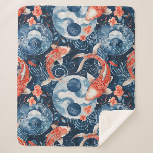 Japanese Fish In Watercolor Sherpa Blanket