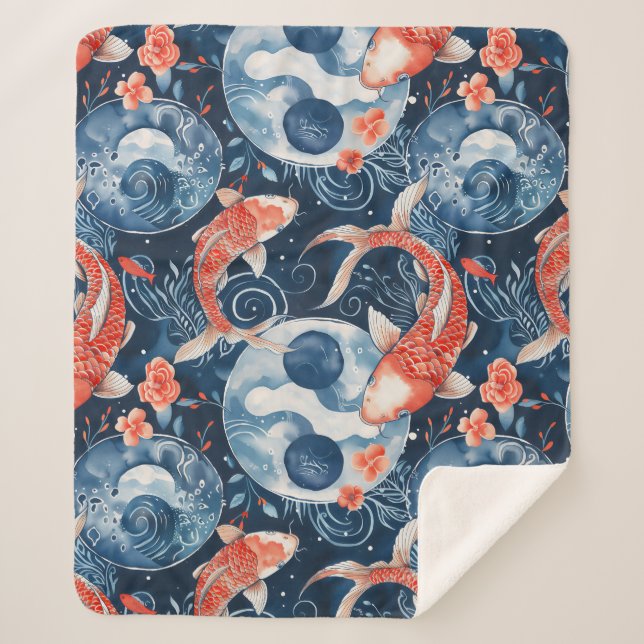 Japanese Fish In Watercolor Sherpa Blanket (Front)