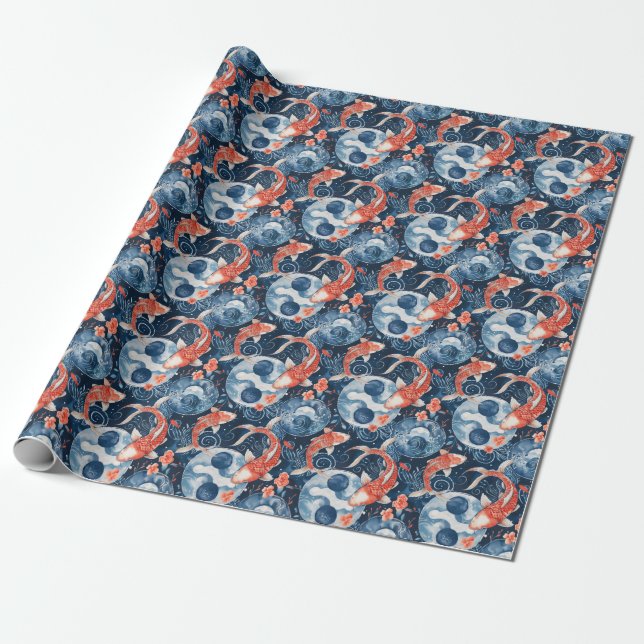 Japanese Fish In Watercolor Wrapping Paper (Unrolled)