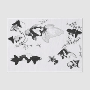 JAPANESE FISH PRINT Tissue Paper BLACK AND WHITE